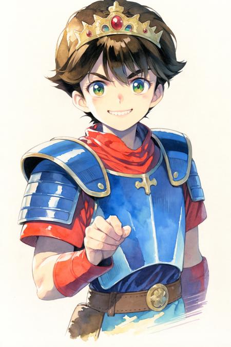 18196-675277255-masterpiece, best quality, _lora_style19_1_,watercolor (medium), traditional media,brown hair, 1boy, sword, brown eyes, armor, m.png